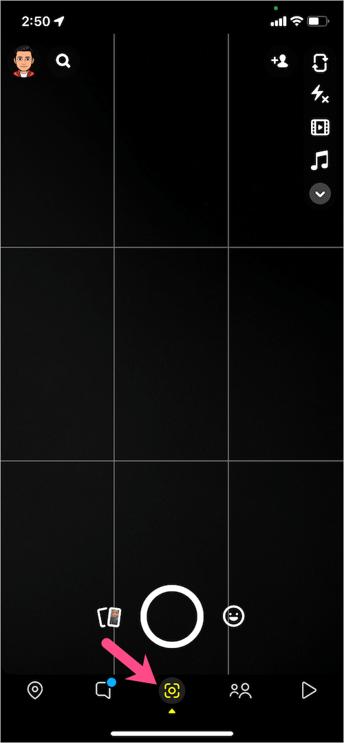 camera tab in snapchat on iphone