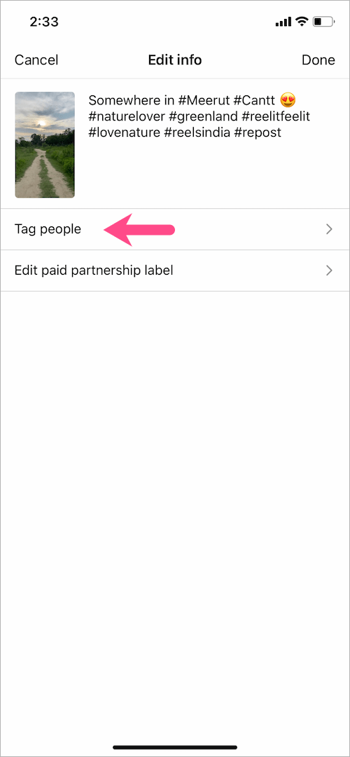 how to tag someone on instagram reels after posting