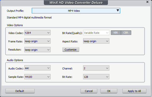 thiết lập các thông số video đầu ra trong trình chuyển đổi video winx