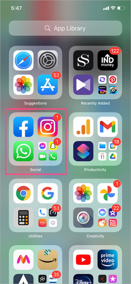 App Library on iPhone