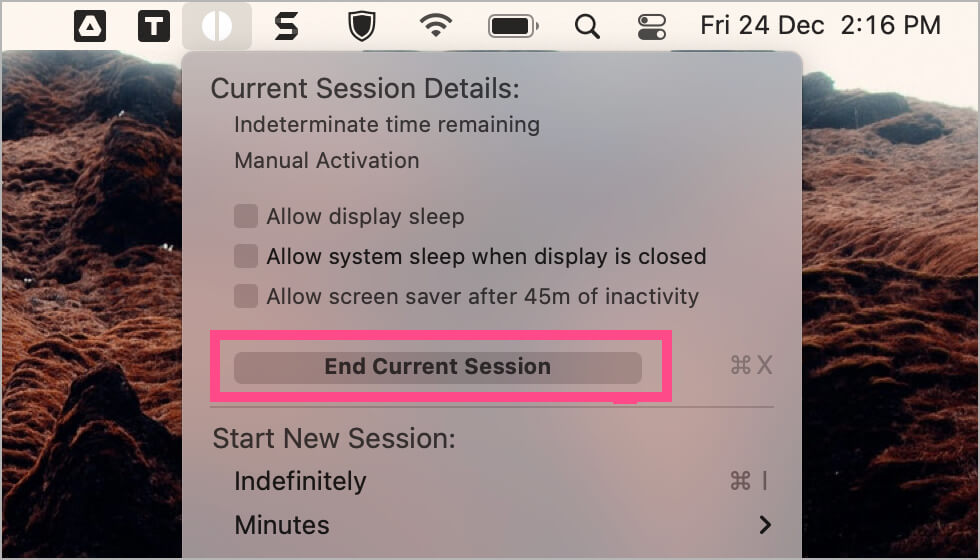 end sleep session in Amphetamine app on Mac