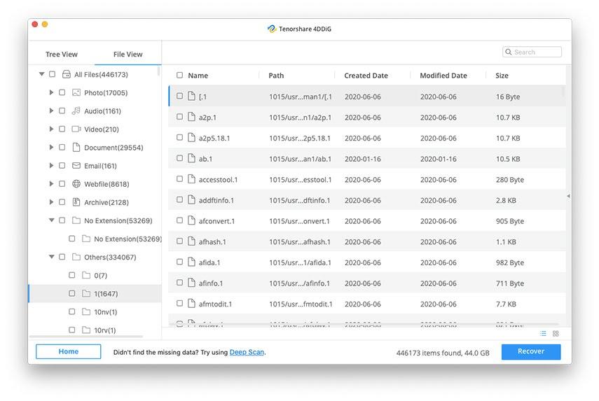 scan process in Tenorshare 4DDiG on Mac