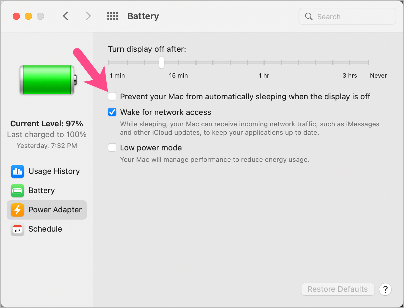 how to turn off sleep mode on macOS big sur and Monterey