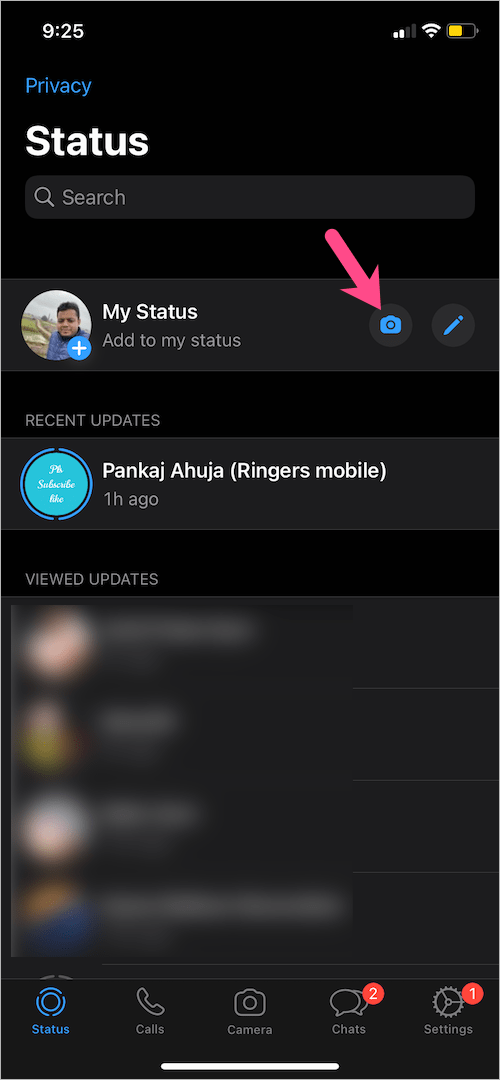 add whatsapp status on iphone