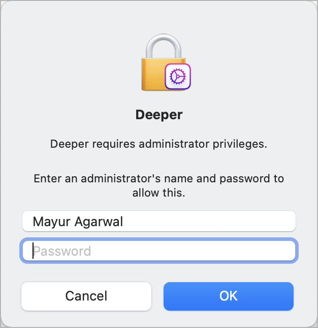 allow administrator privileges to an app on mac