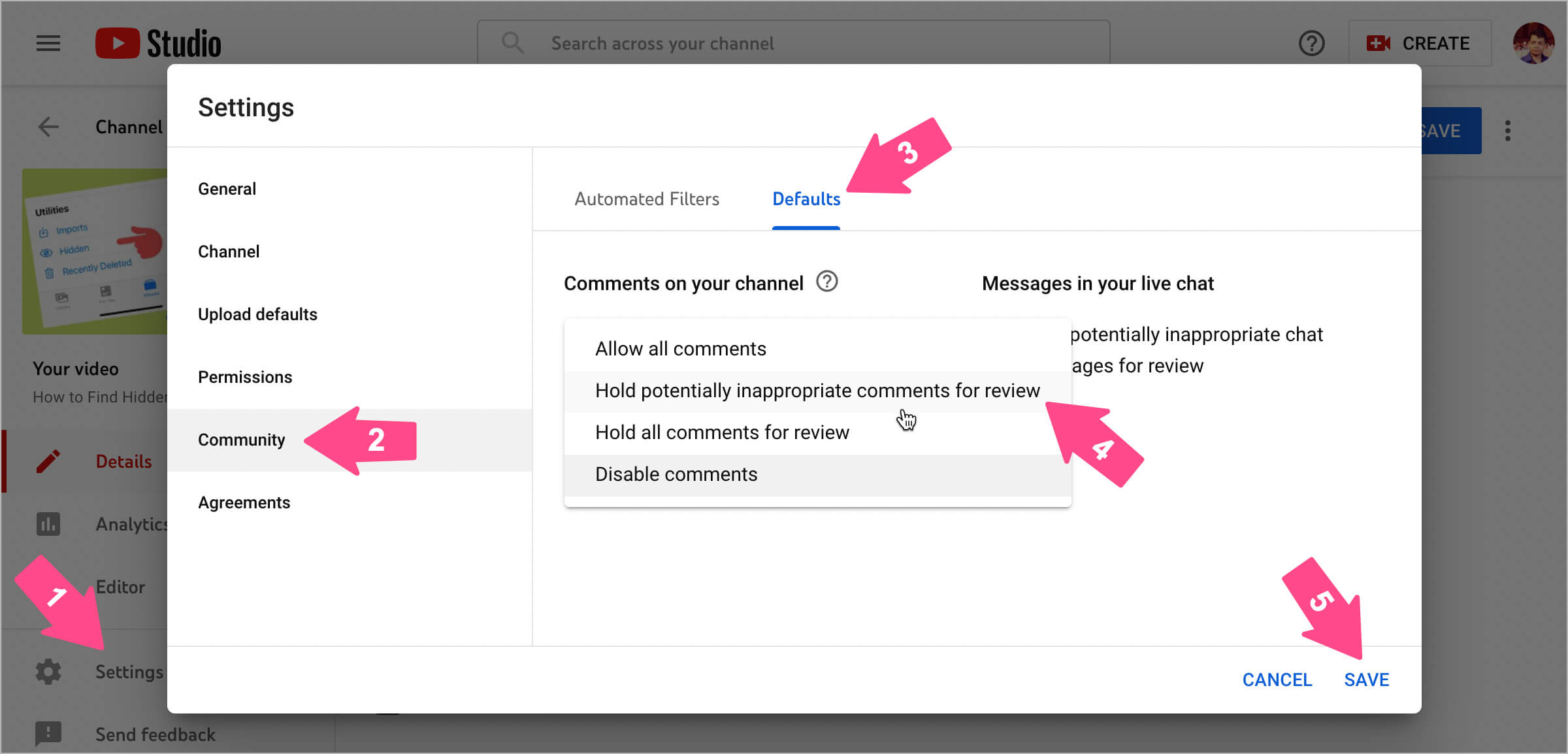 how to change your default comment settings on youtube