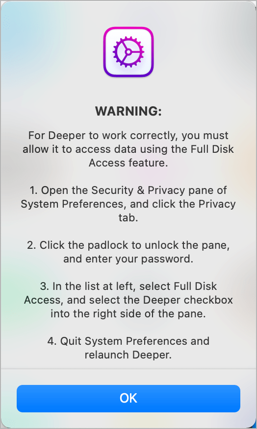 deeper app warning