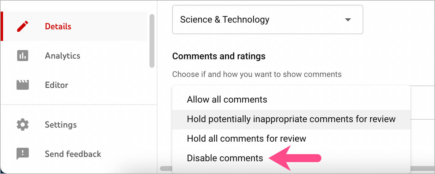 how to disable or allow comments on a youtube video