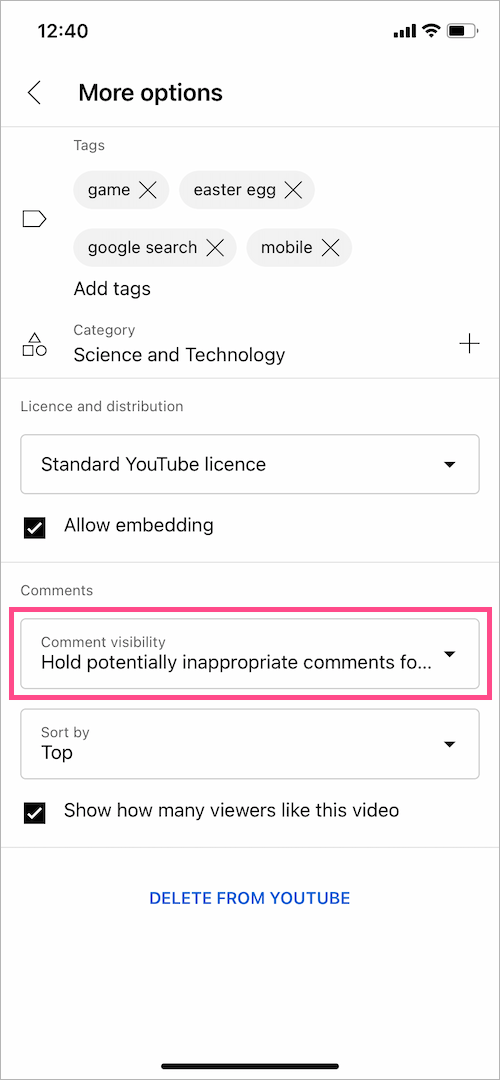 how to disable comments on youtube shorts on mobile