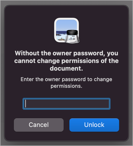 enter owner password to unlock pdf on mac