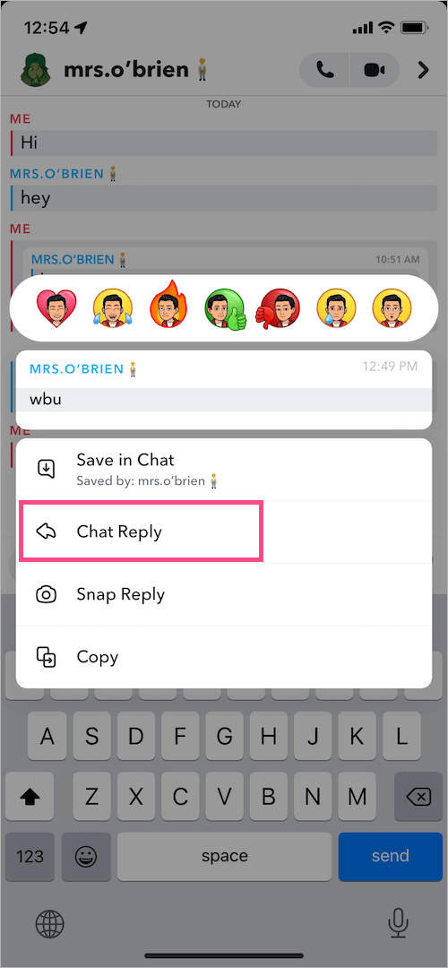 how to reply to a specific message in Snapchat