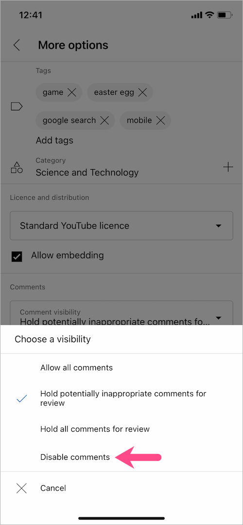 how to turn off comments on youtube shorts on iphone and android