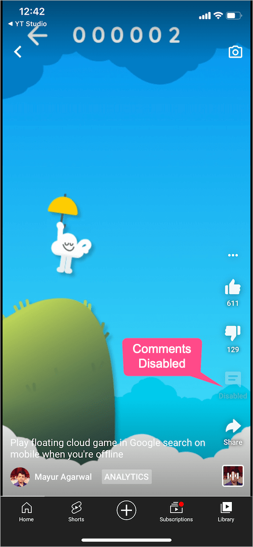 comments disabled on youtube shorts video