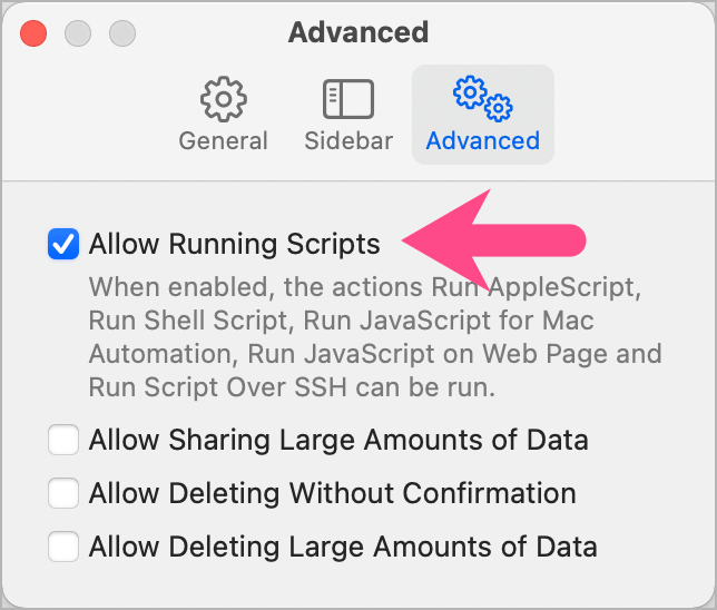 allow running scripts in shortcuts app on macos monterey