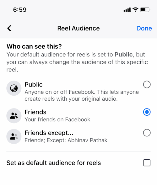 change audience for specific reel on facebook