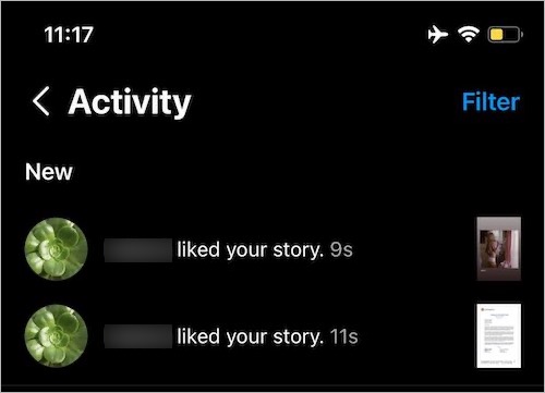 liked your story notification on instagram