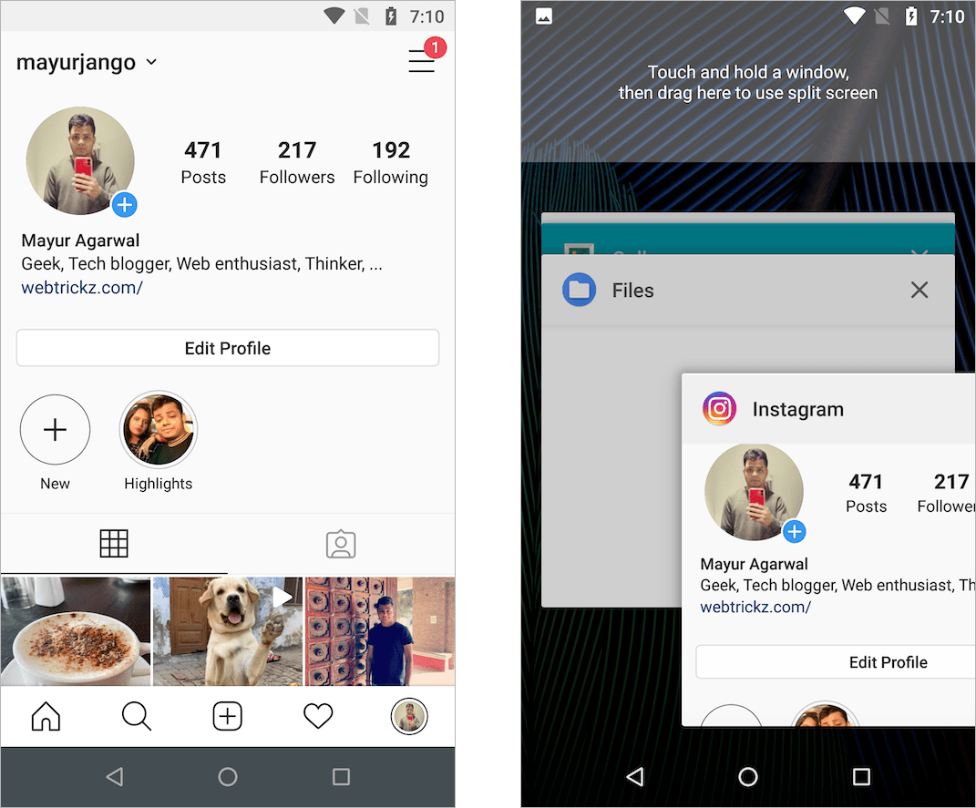 remove instagram from recently opened apps on android