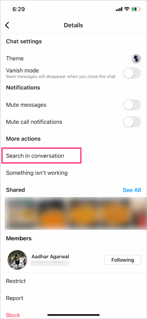 how to search a word in instagram chat on mobile