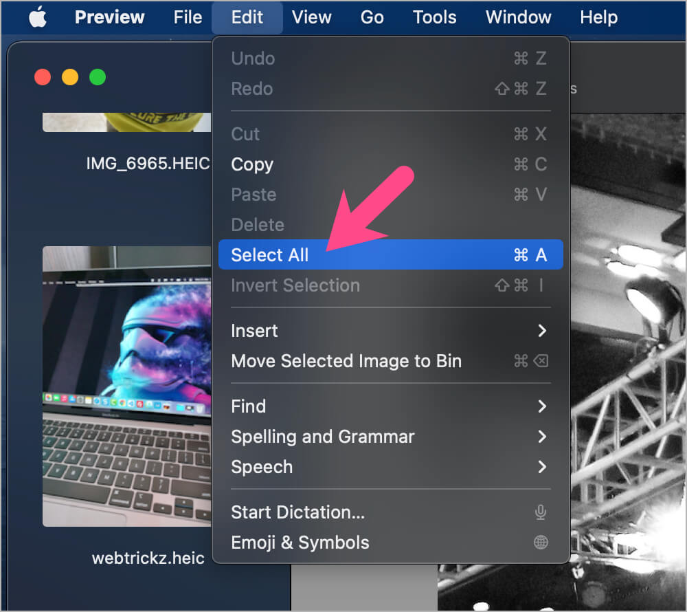 how to select all images in preview on mac