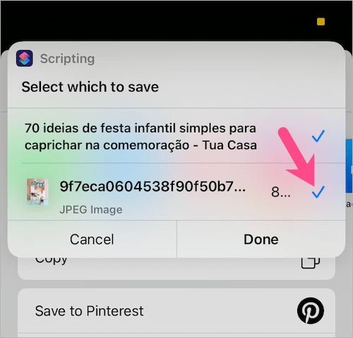 select images in shortcut popup