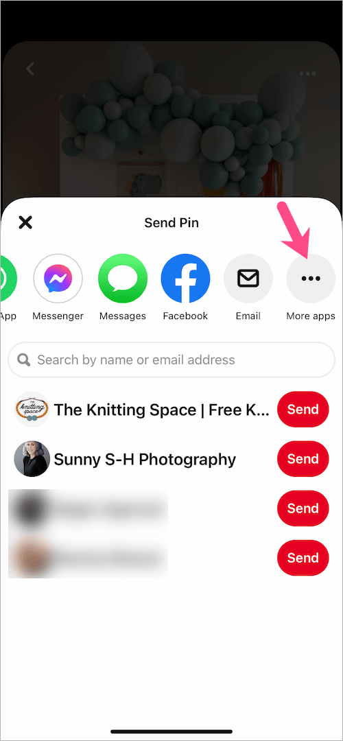 send pin menu in pinterest app