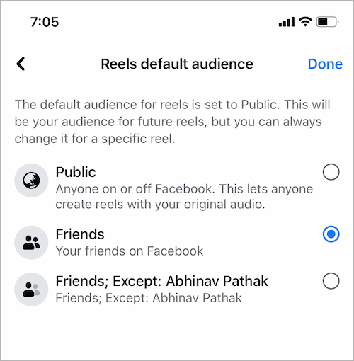 set default audience for reels on facebook