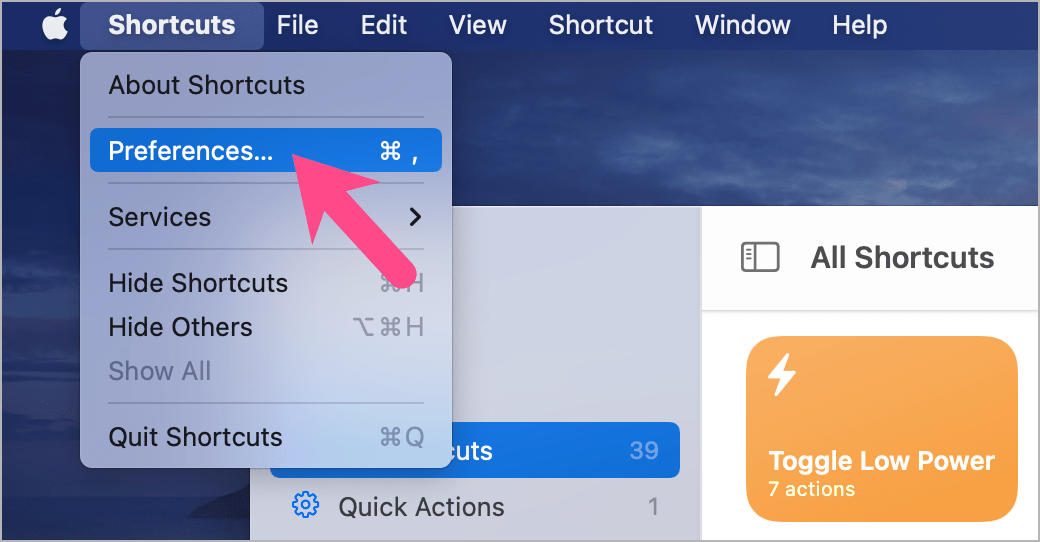 open shortcuts preferences on mac