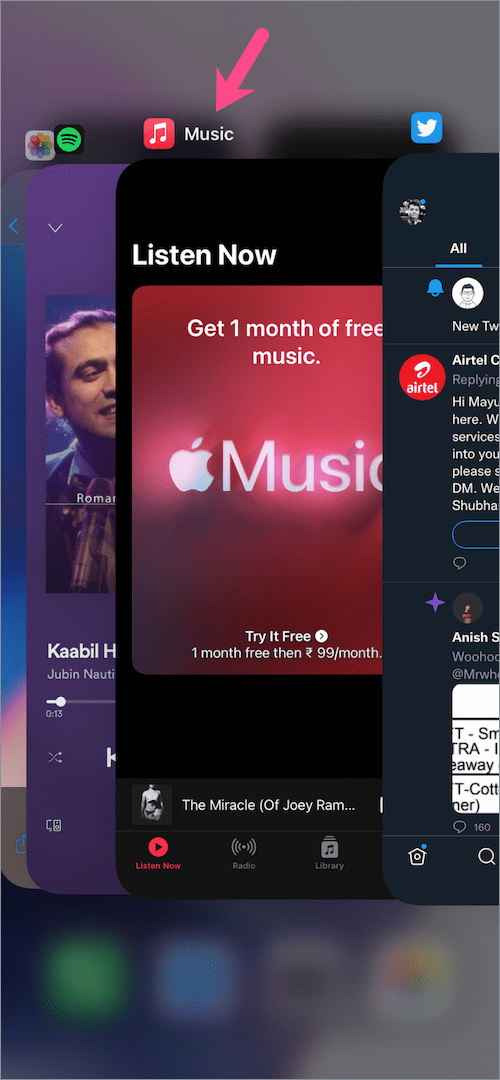 find music app in recent apps on iphone
