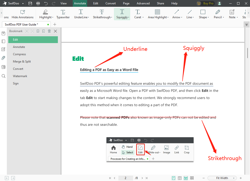 how to underline text or strikethrough in a pdf