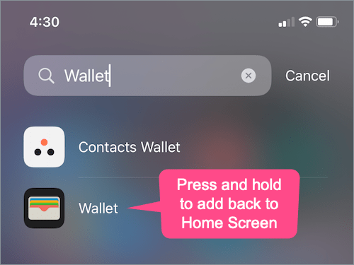 how to get apple wallet icon back on iphone