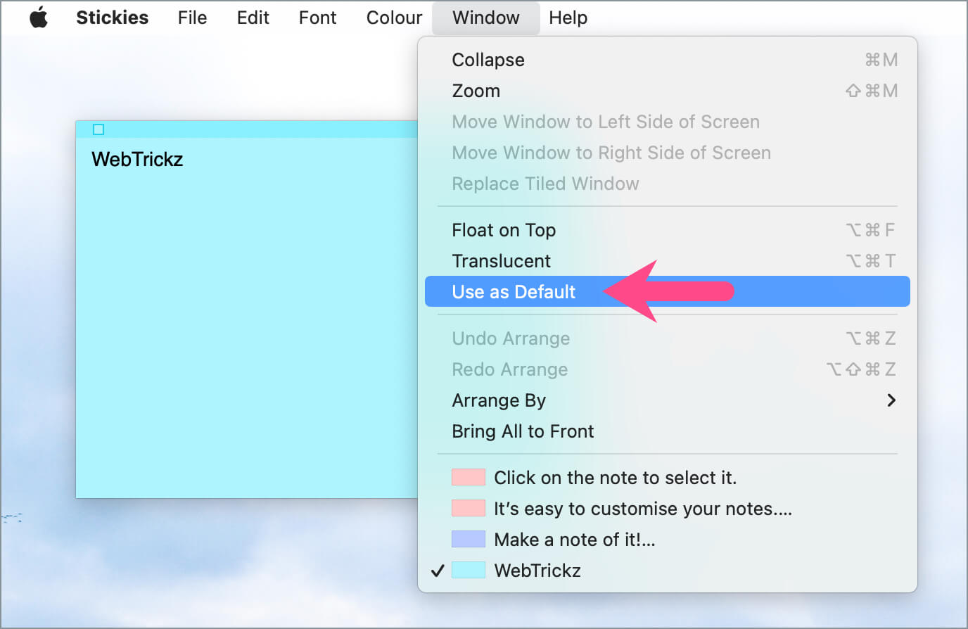 how to change the default color of sticky notes on mac