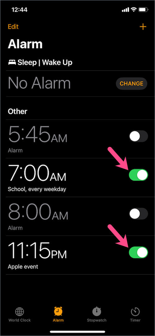 disable iphone alarms in clock app