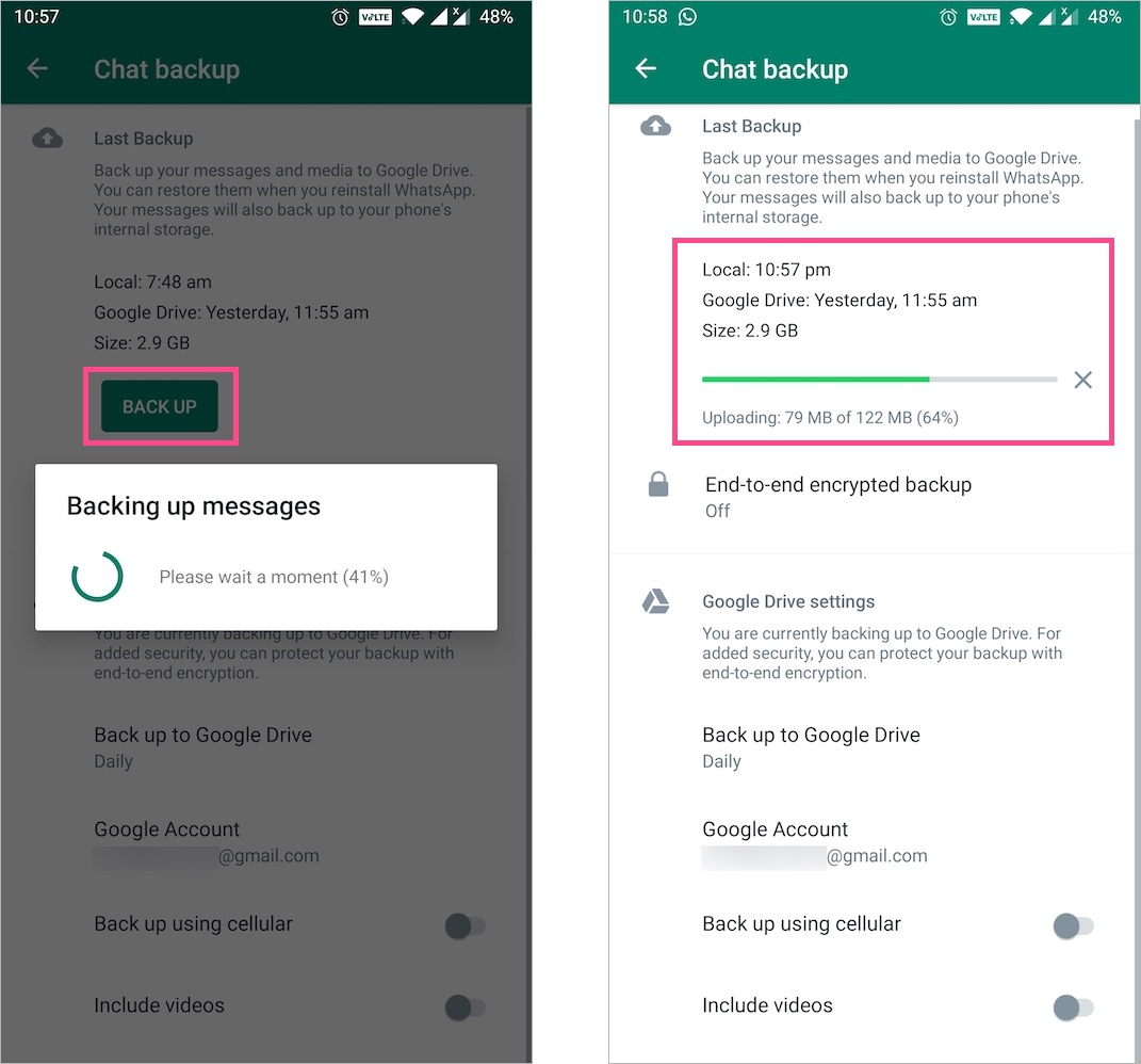 backup whatsapp messages to google drive on android