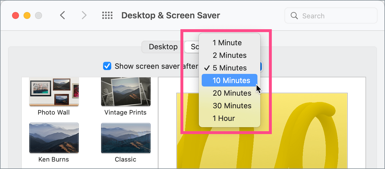 How to change screen saver timeout on Mac