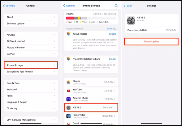 how to delete ios update file on iphone