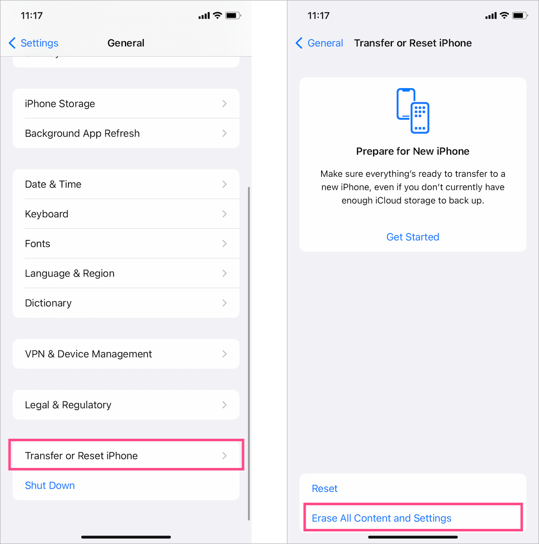erase all content and settings in ios 15 on iphone