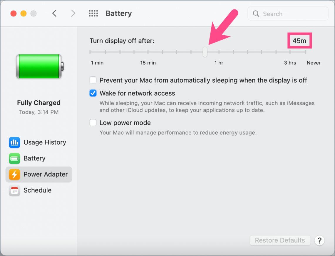 screen timeout settings macbook air