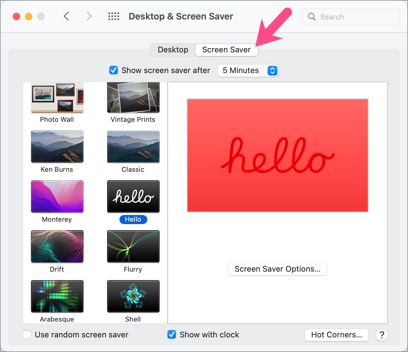 change screen saver settings on mac