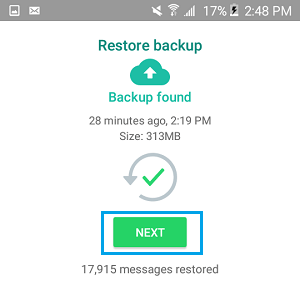 restore whatsapp messages from Google Drive to Android
