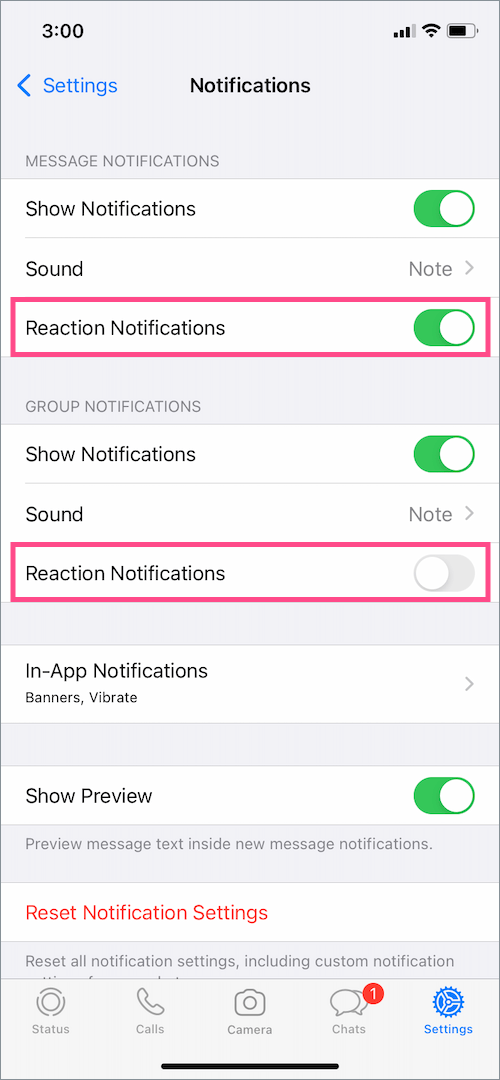 how to mute reaction notifications on whatsapp