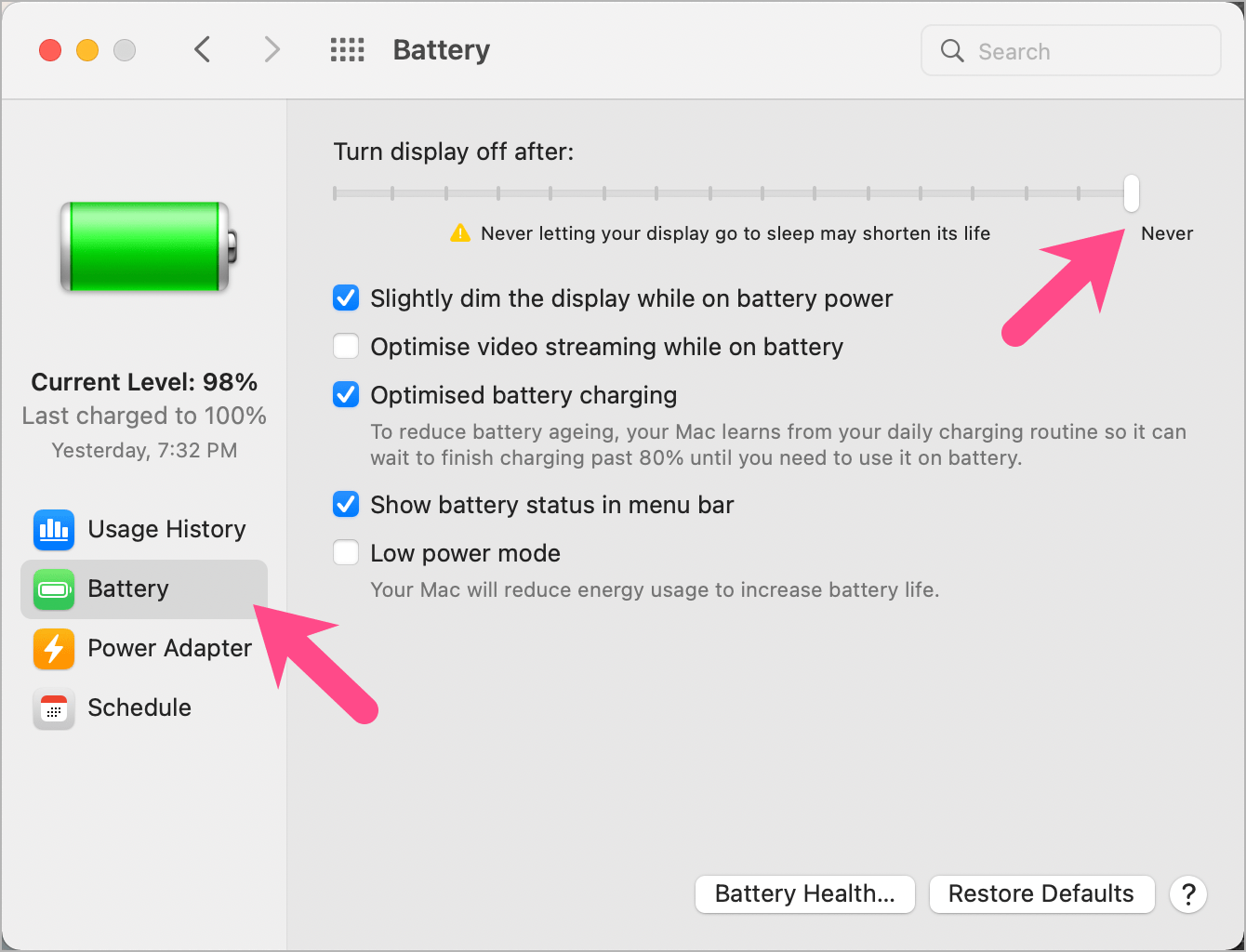 How to turn off screen timeout on MacBook