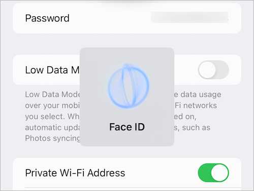 face id required to view wifi password on iphone