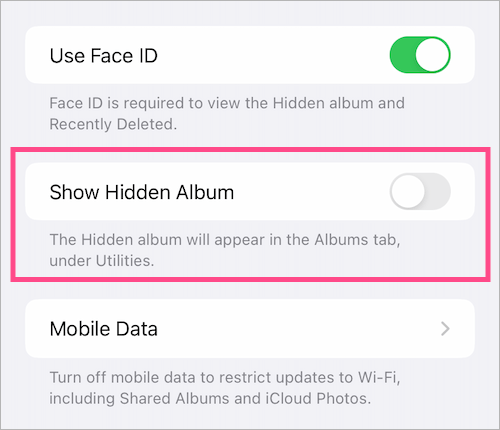 How to hide the hidden album on iPhone