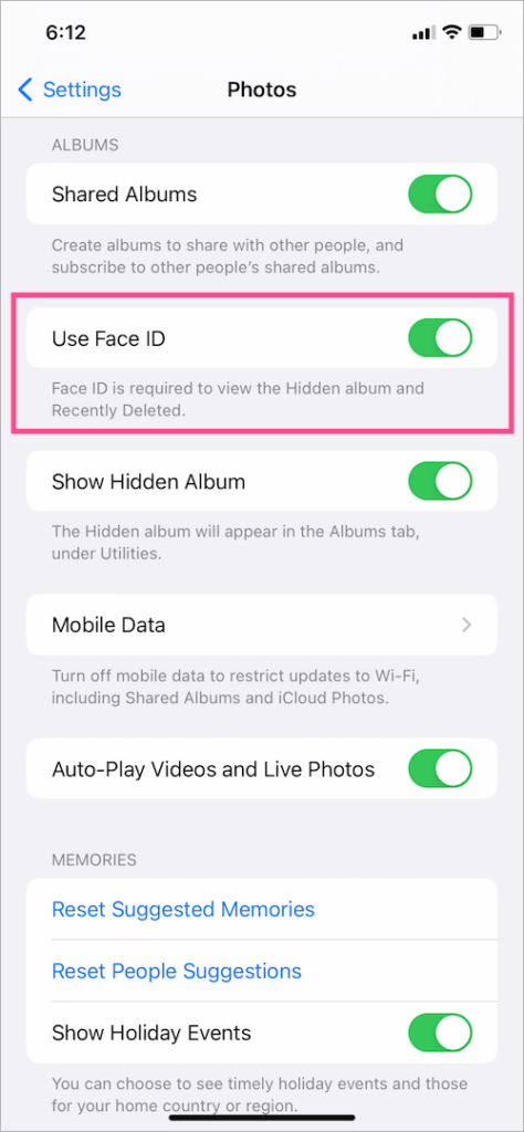 how to put a password on hidden photos on iphone