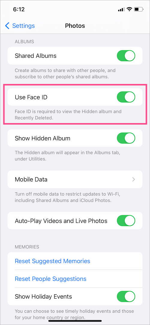 how to lock hidden photos album in ios 16 on iphone