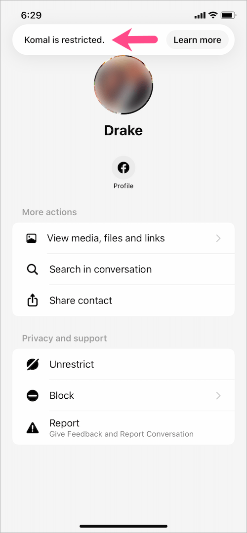 restricted person in facebook messenger