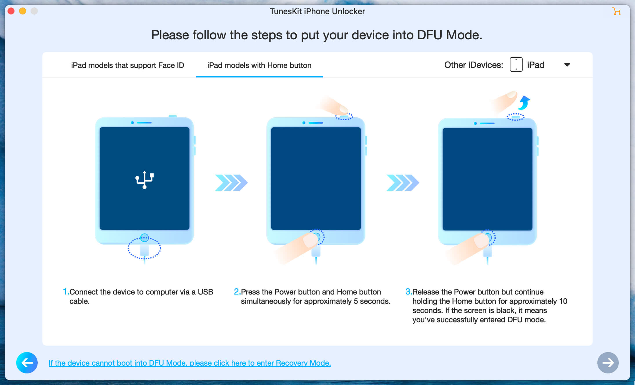 put ipad into DFU or recovery mode