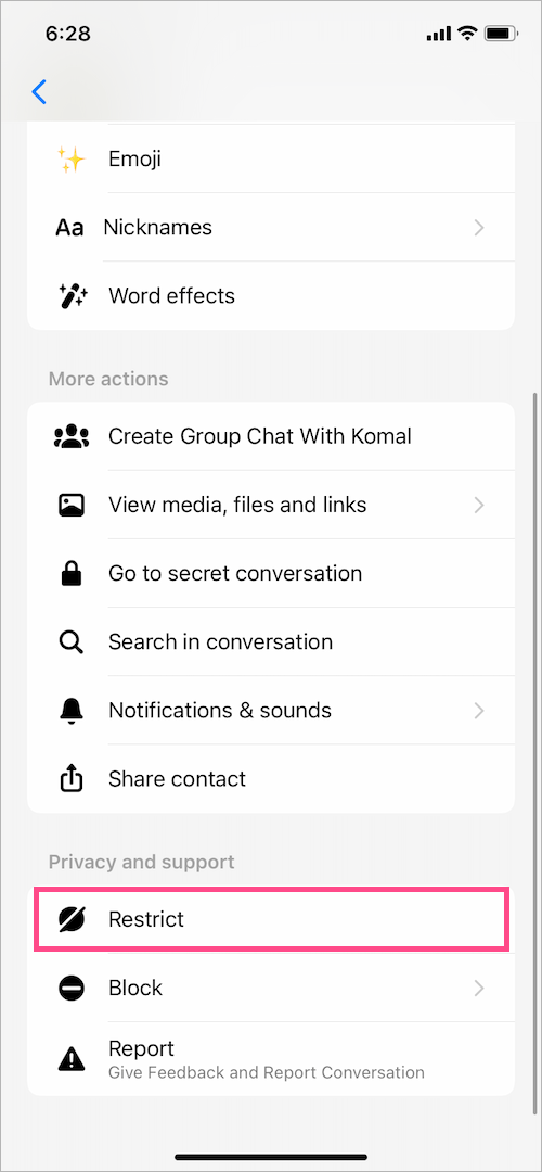 how to restrict someone on messenger