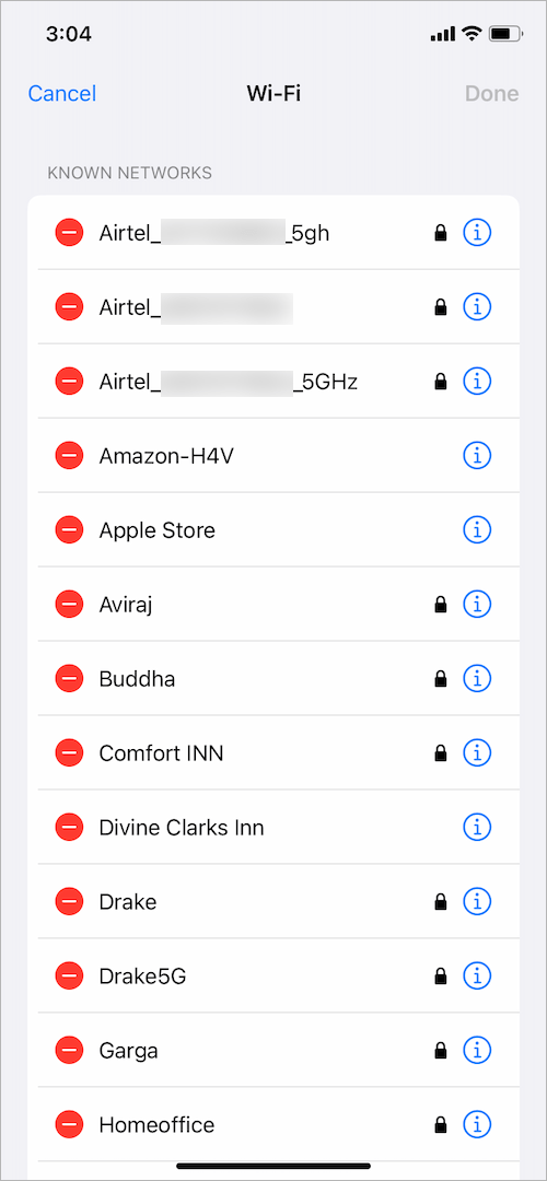 see list of previously joined wifi networks on your iphone
