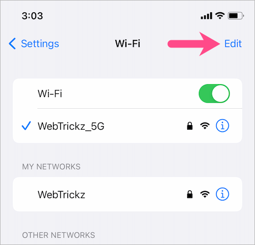how to view saved wifi networks in ios 16 on iphone